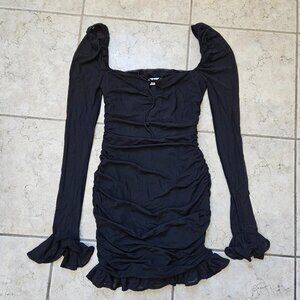 Oh Polly Bodycon Mini Dress Womens Sz 8 Cinched Sides Ruffle Sexy Whimsical Goth